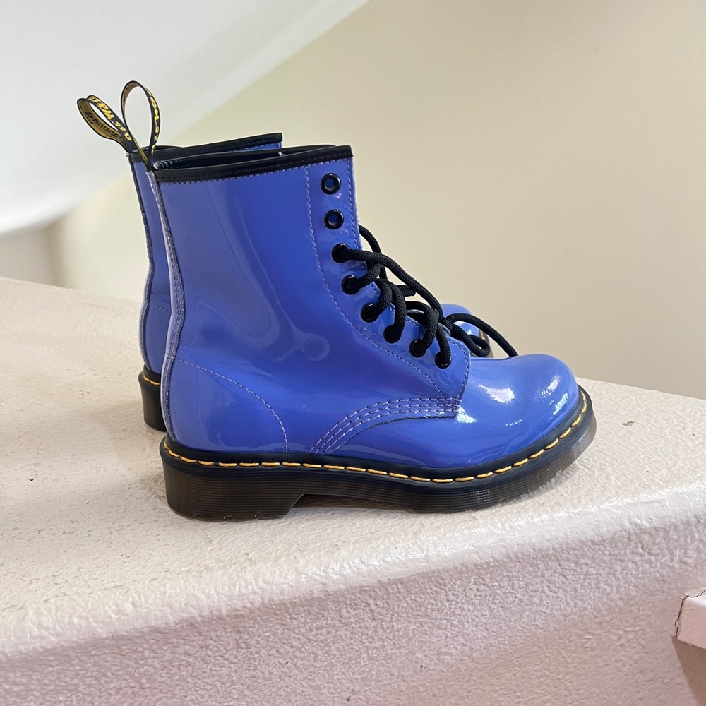 Dr. Martens 1460 Cobalt Blue Patent Leather Lace‎ Up Boots Womens Sz 6